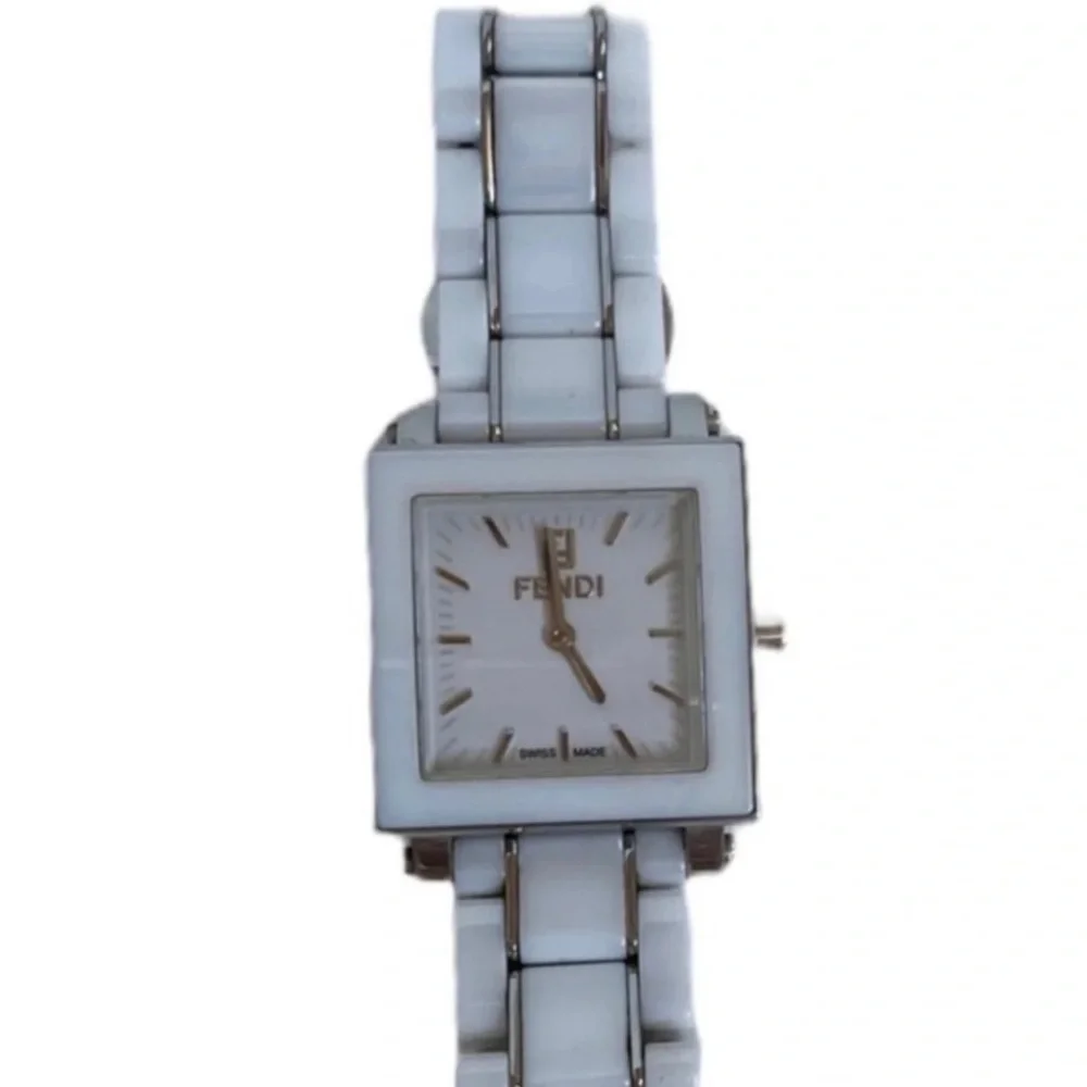 Fendi White Ceramic Square Watch Stainless Steel with Fendi Box - Picture 3 of 15